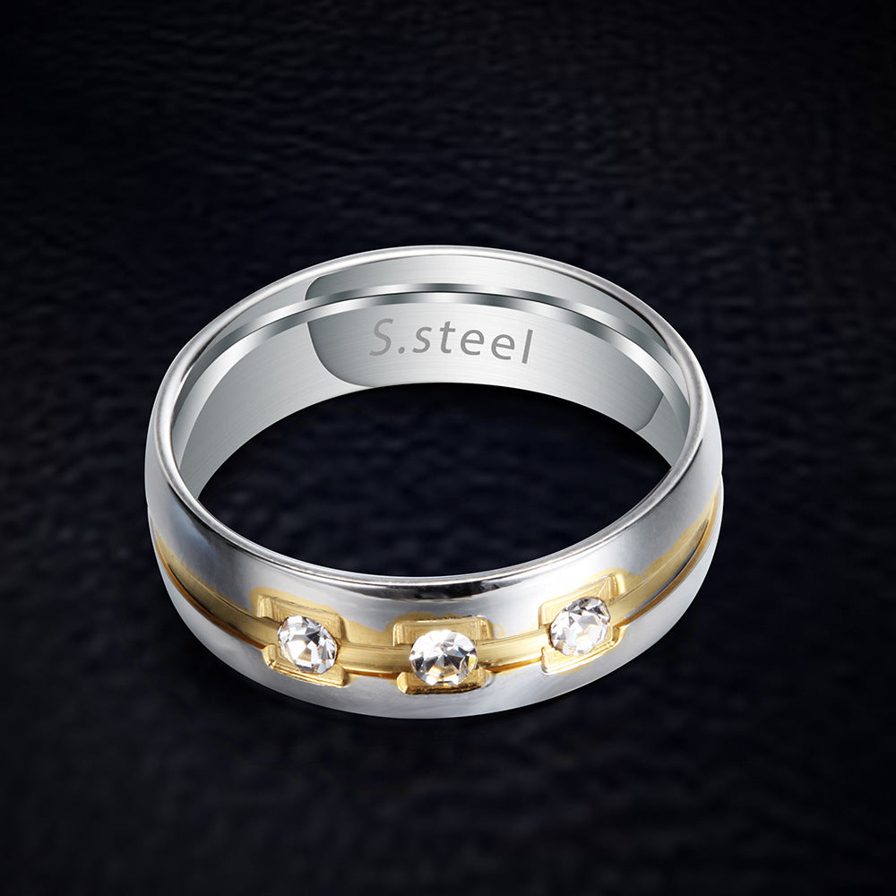 Gold and Silver Two-color Titanium Steel Ring for Men