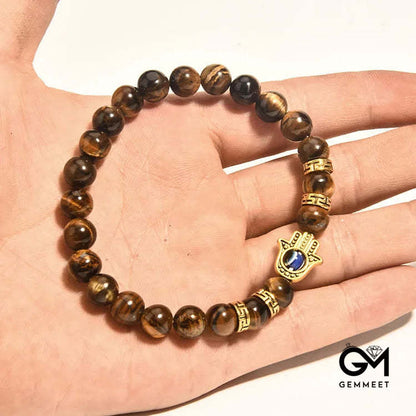 Hamsa Hand Tiger Eye String Bracelet