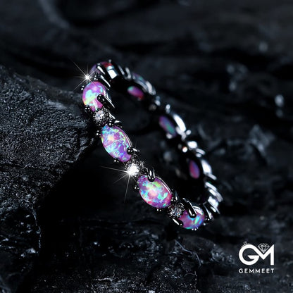 Purple Blue Opal Black Gold Ring