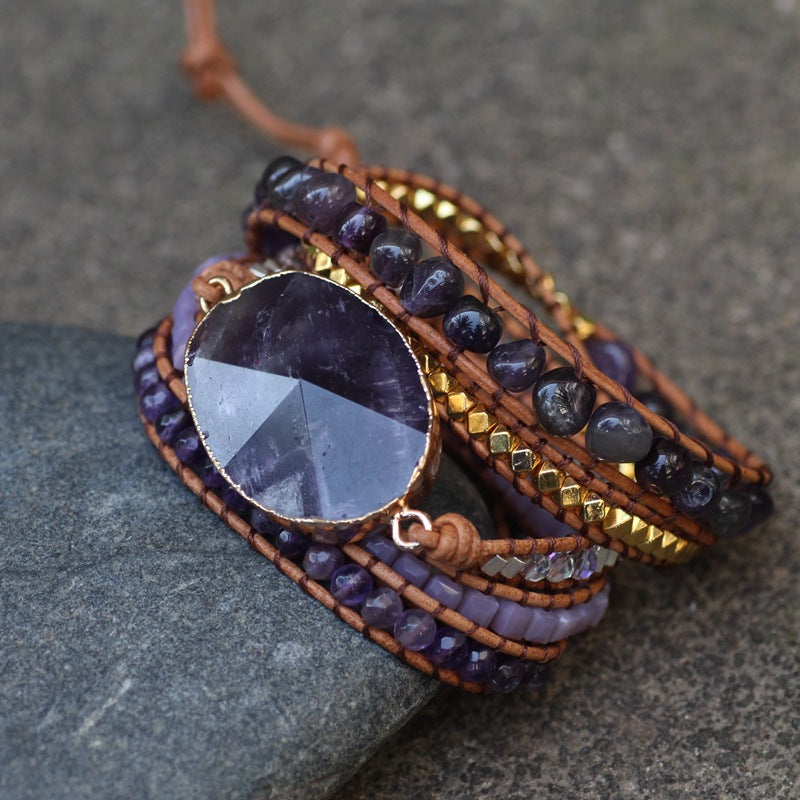 Amethyst Woven Leather Bracelet for Women