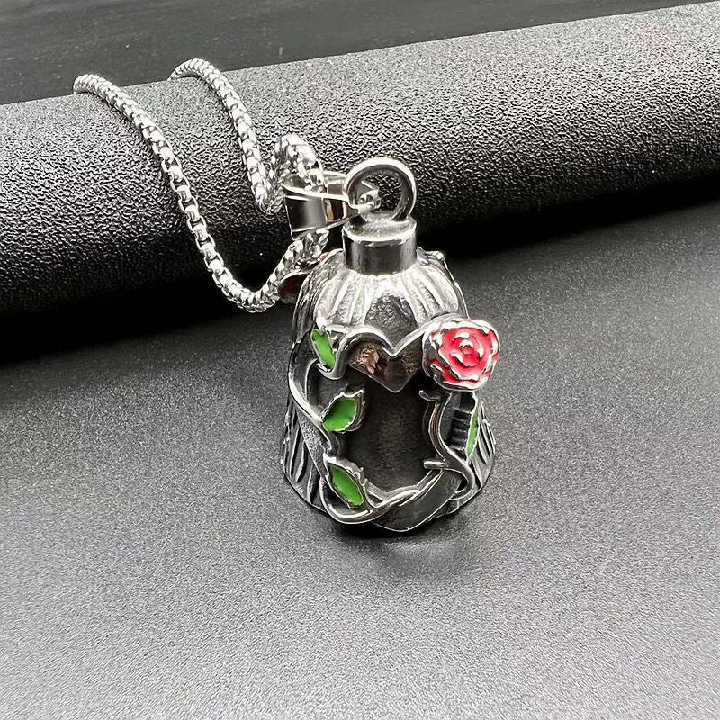 Vintage Polished Double-sided Epoxy Rose Flower Motorcycle Pendant