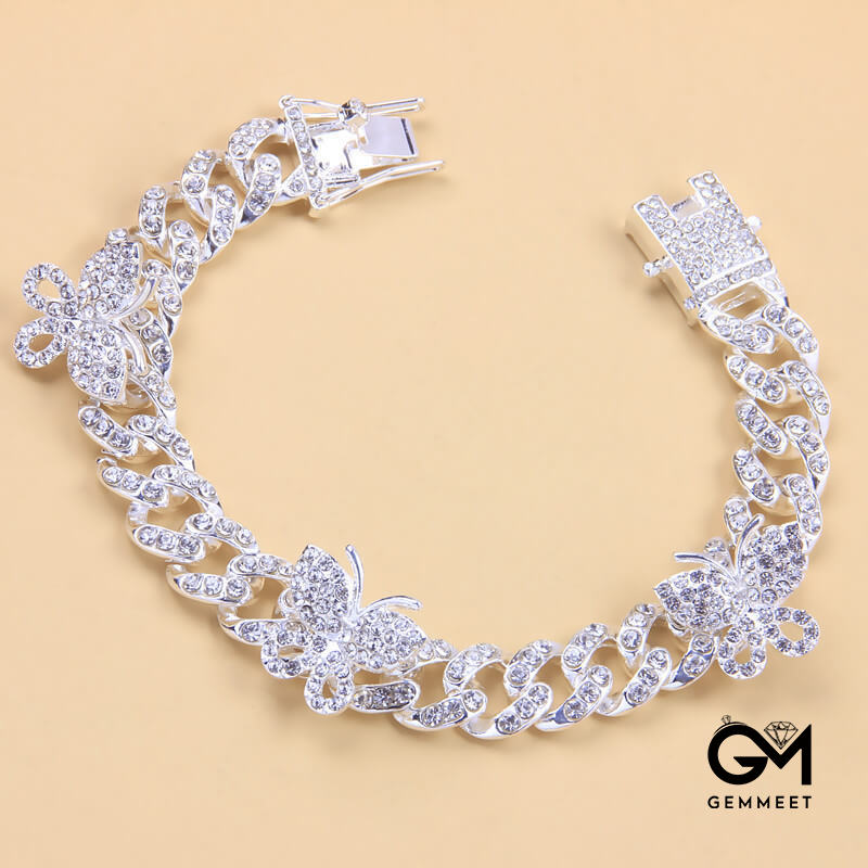 Punk Style 3 Butterfly Zircon Buckle Anklet