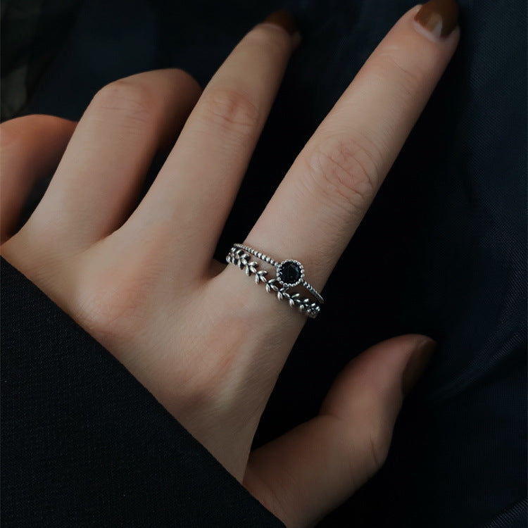 S925 Silver Black Zircon Sweet Cool Niche Ring