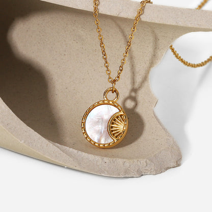 Elegant White Moon Half Sun Disc Boho Necklace