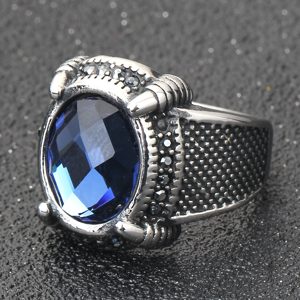 Vintage Blue Stone Stainless Steel Ring