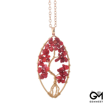 Crystal Geometric Tree of Life Pendant Necklace