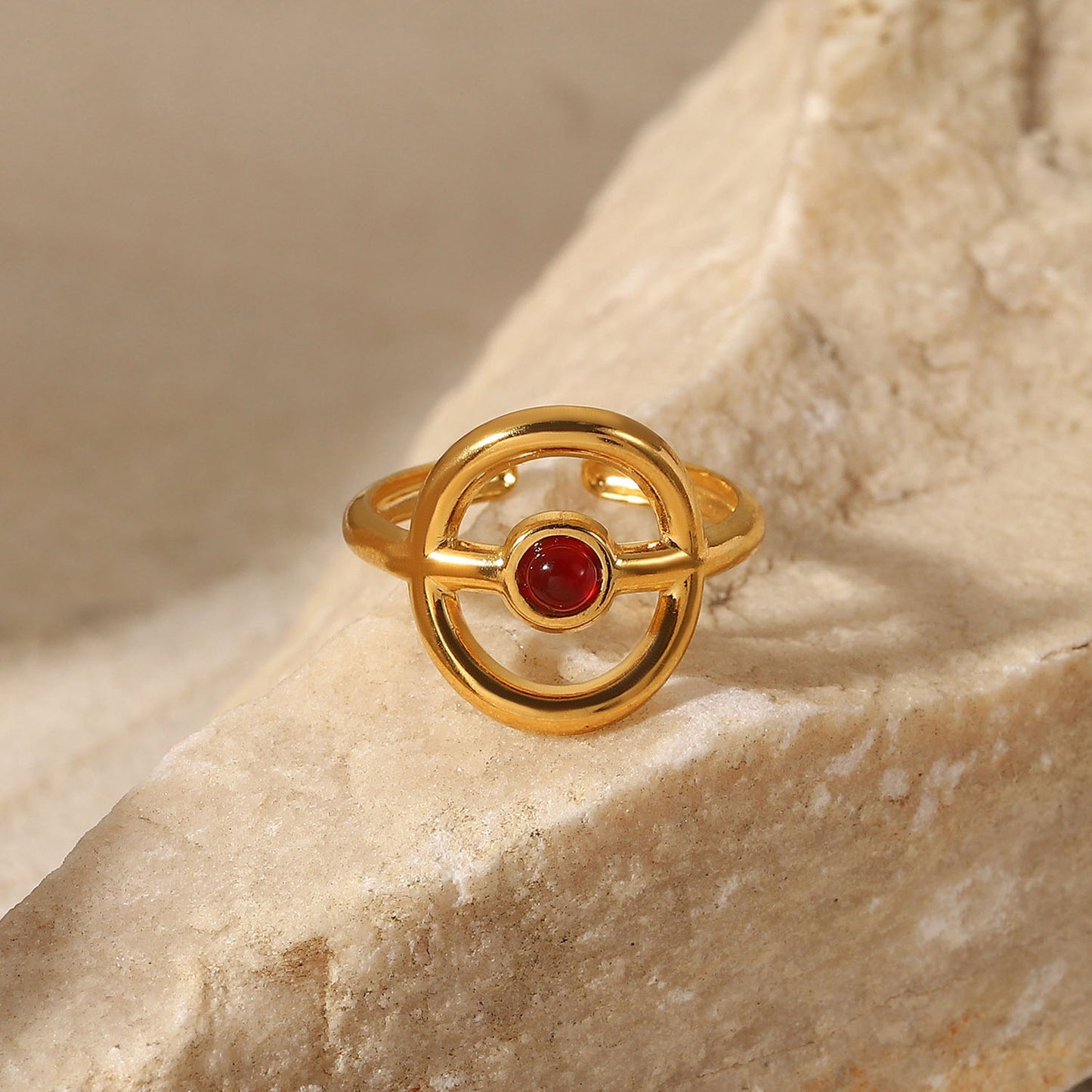 French Vintage Natural Stone Bohemia Hollow Circle Ring