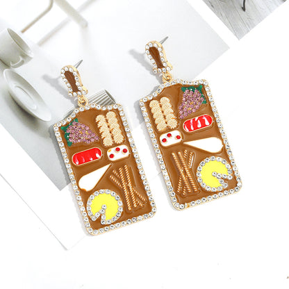 Inlaid Zircon Cartoon Snack Oil Dripping Earrings