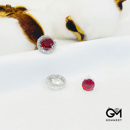 Ruby Gem Full Stones Circle White Gold Stud Earrings