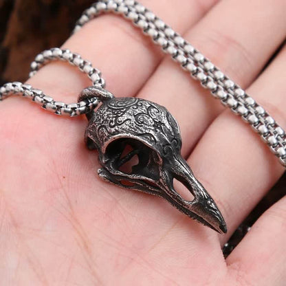 Men's Viking Raven Crow Skull Necklace