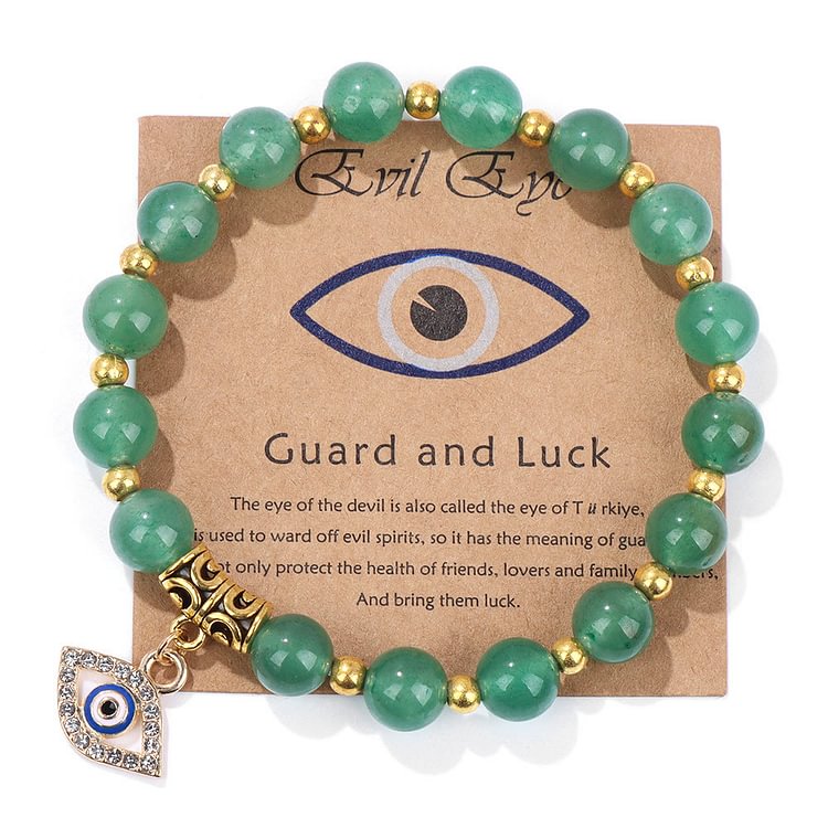 Green Aventurine & Color Stone Bead Evil Eye Pendant Bracelet