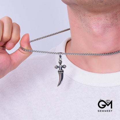 Stainless Steel Cross Dagger Pendant Necklace