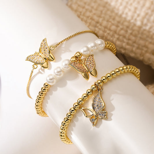 Cute Butterfly Full Stones Pendant Bracelet