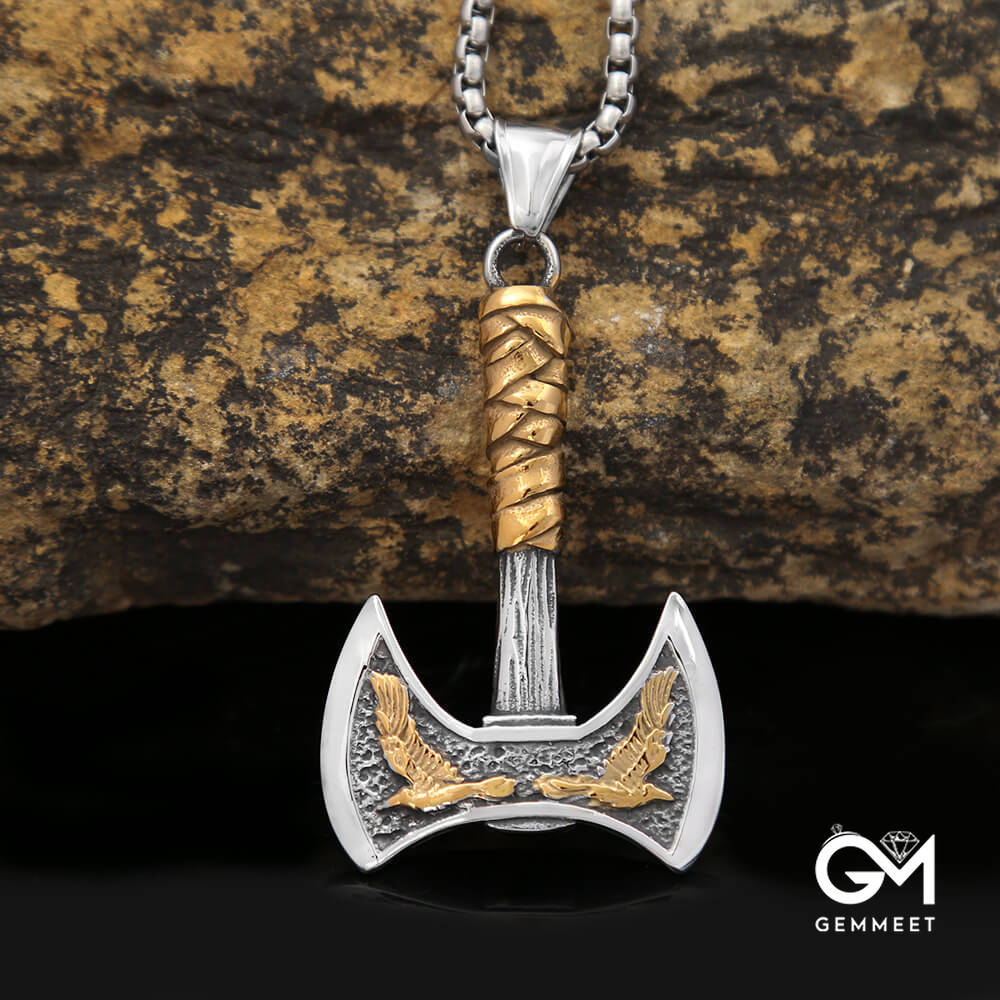 Viking Raven Axe Titanium Steel Pendant Necklace