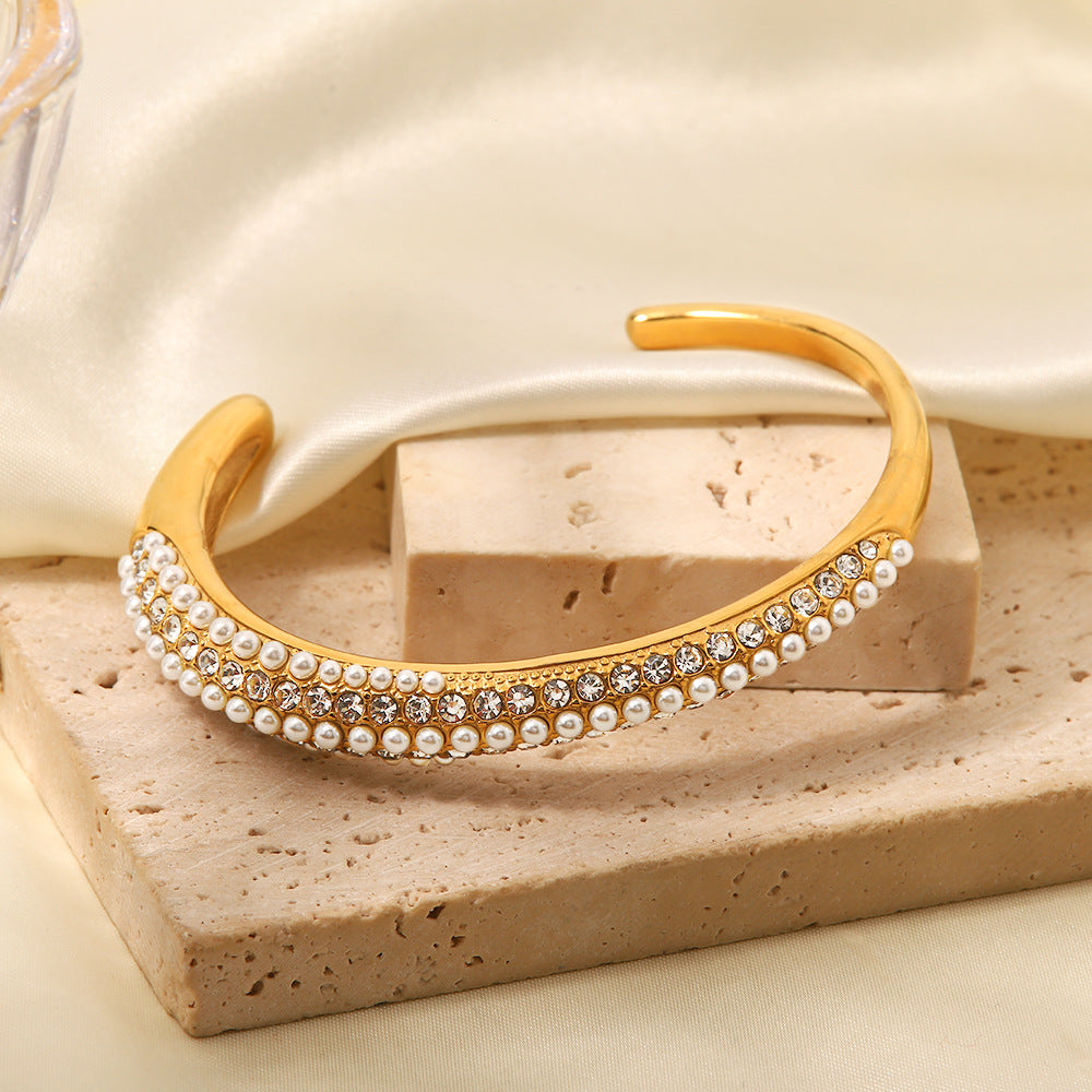 Titanium Steel Multi-layer Zircon Pearl Bracelet