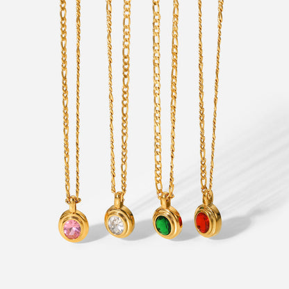 Color Oval Stone Halo Pendant Chain Necklace