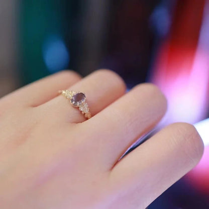 Dainty Blue Labradorite Oval Cut Ring