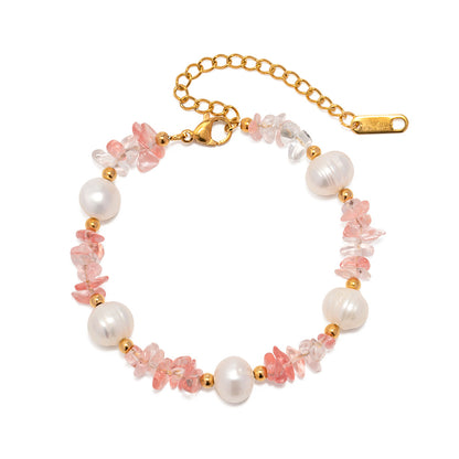 Pink Gravel Fresh Water Pearl Stainless Steel Bracelet