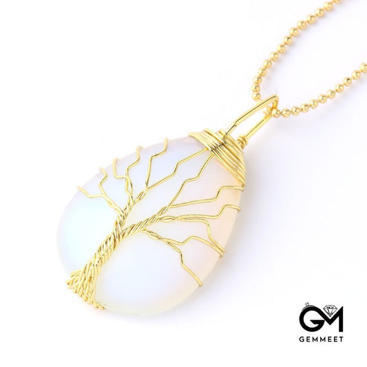 Gold Thread Drops Opal Pendant Necklace