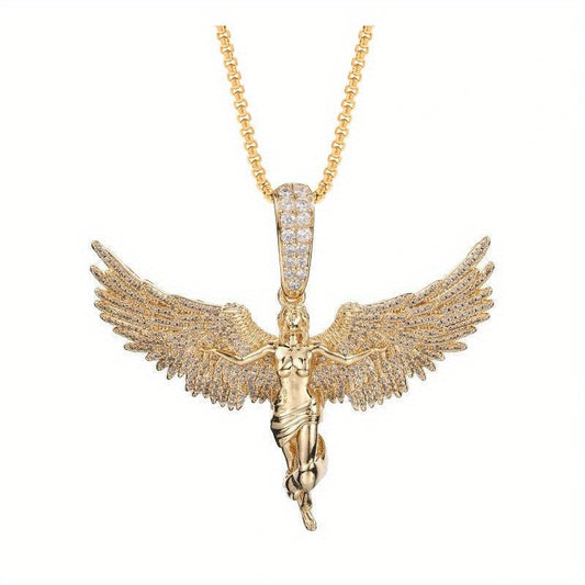 Iced-Out Angel Pendant Hip-Hop Punk Style Necklace