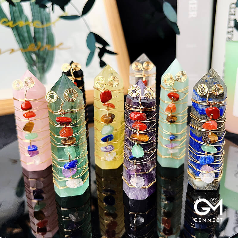 Seven Chakra Crystal Tower Point Wire Wrapped