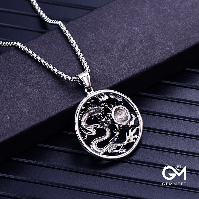 Stainless Steel Hollow Dragon Play Bead Necklace