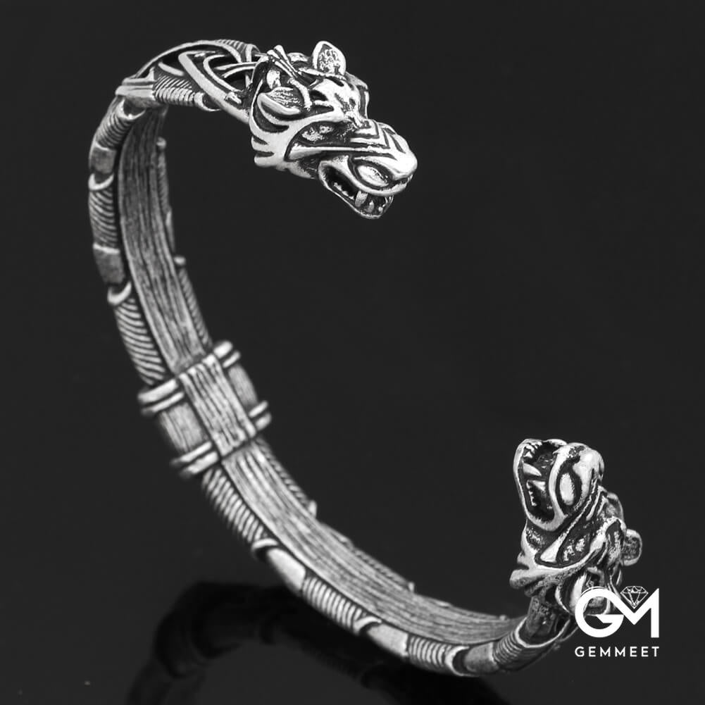 Nordic Double-headed Dragon Open Bracelet