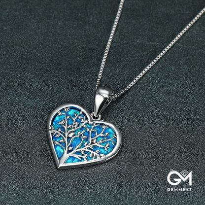 Tree of Life Opal Heart Necklace