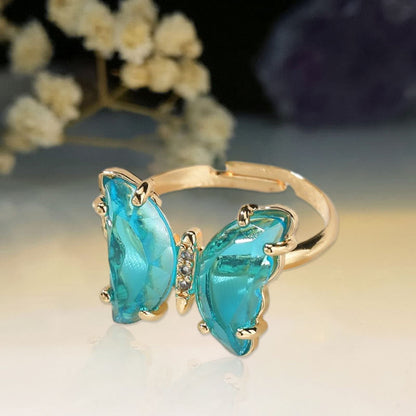 Multicolor Crystal Butterfly Adjustable Ring