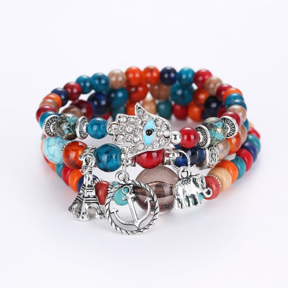 Elephant Tower Evil Eye Hamsa Bracelet Set