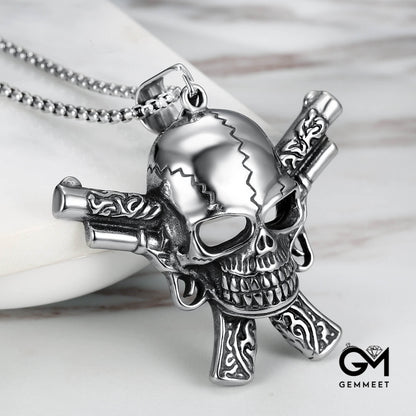 Skull Men's Double Gun Skull Necklace