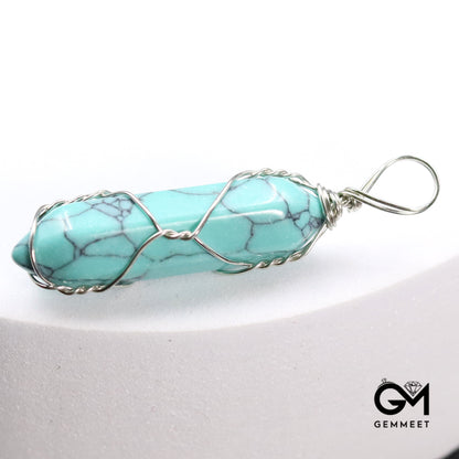 Crystal  Wire Hexagonal Bullet Pendant