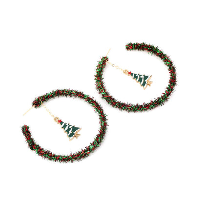 Christmas Earrings Alloy Drip Oil Christmas Tree Earrings Hand-wrapped Braided Earrings