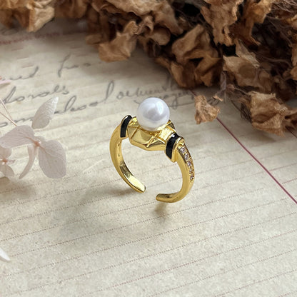 Vintage Black Gold Drop Glazed Pearl Ring