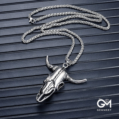 Stainless Steel Zodiac Ox Head Pendant Necklace