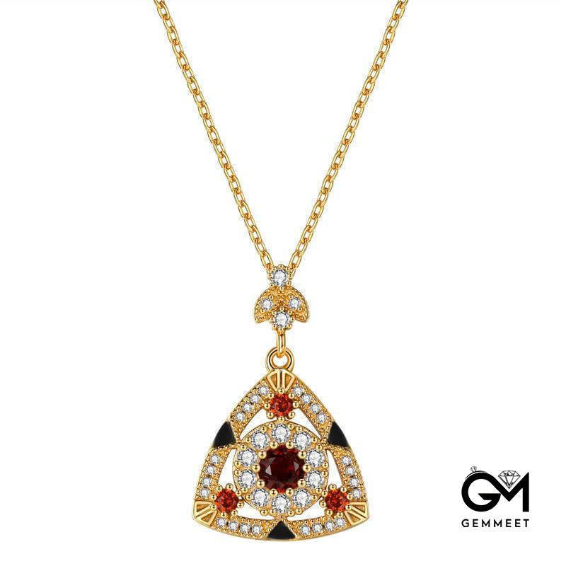 Triangle Vintage Red Garnet Gold Plated Necklace