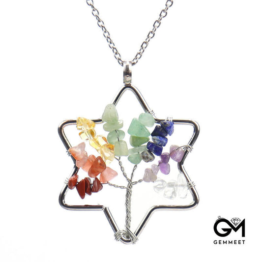 Hexagram Tree of Life Crystal Pendant Necklace