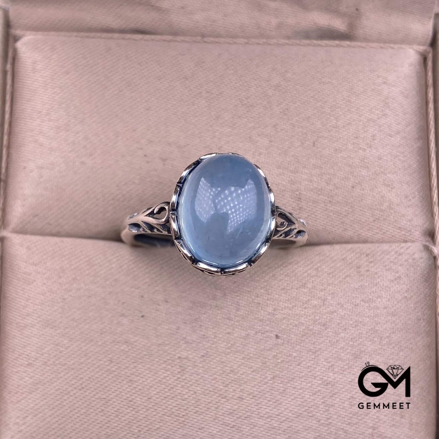 S925 Simple Vintage Aquamarine Lace Ring