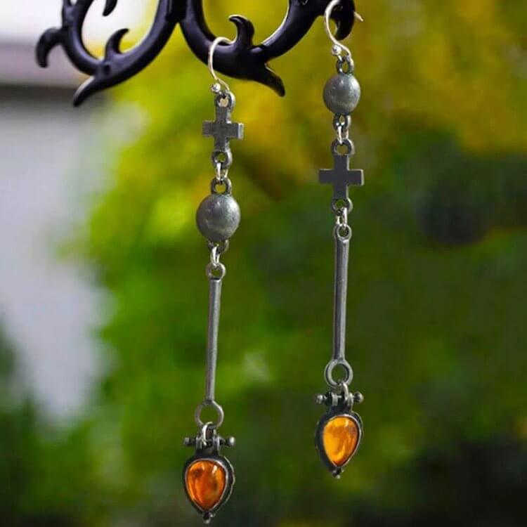 Tribe Water Drop Amber Stone Earrings