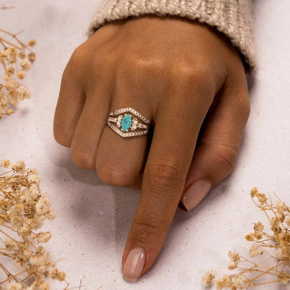 S925 Sterling Silver Turquoise Two-piece Ring