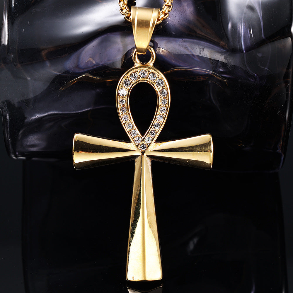 Fashion Rhinestone-encrusted Cross Pendant Necklace