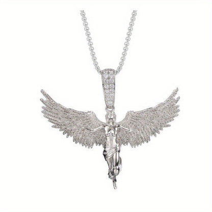 Iced-Out Angel Pendant Hip-Hop Punk Style Necklace