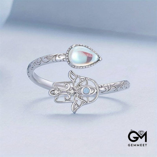 Moonstone Hamsa Symbol Wrap S925 Ring