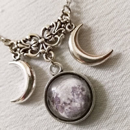 Vintage Double Crescent Moon Glass Necklace