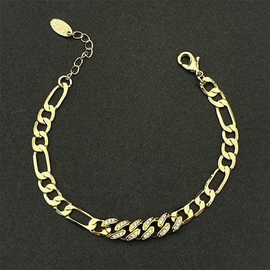 Hip Hop Zircon flat chain side bracelet Cuban chain