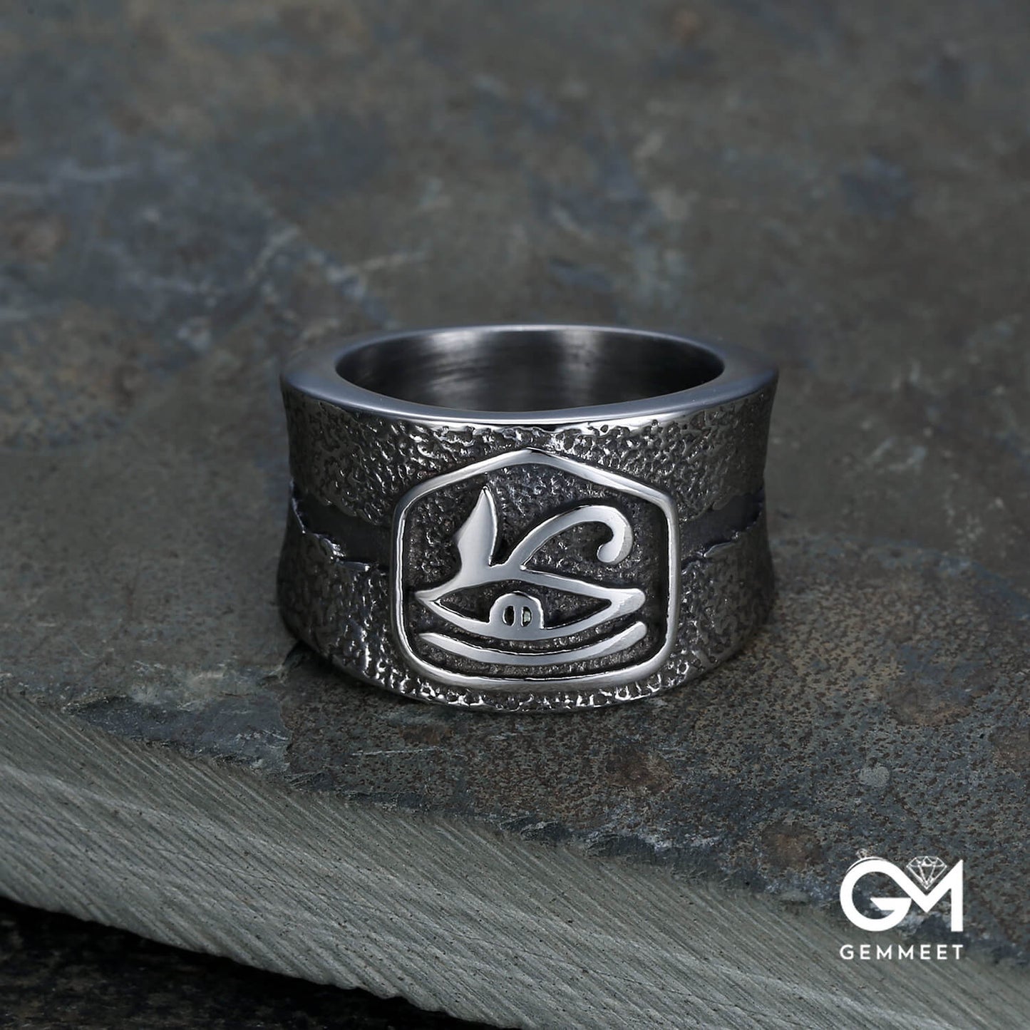 Boiled Black Polished Ancient Egyptian Eye of Horus Ring