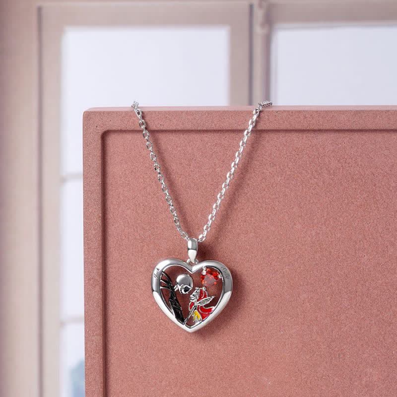 "My Only" - Skull Couple Inlaid with Heart Ruby Necklace