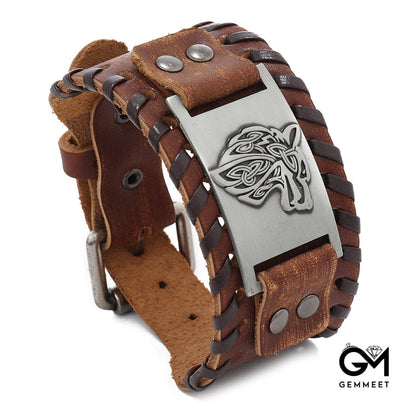 Nordic Wolf Head Leather Bracelet