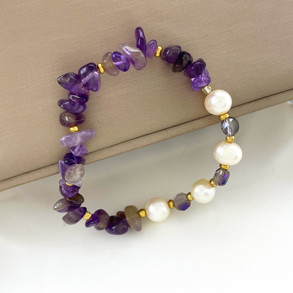 Purple Gravel Glass Freshwater Pearl Bracelet