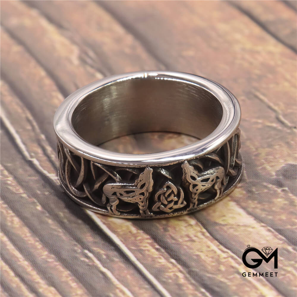 Stainless Steel Viking Wolf Personality Ring